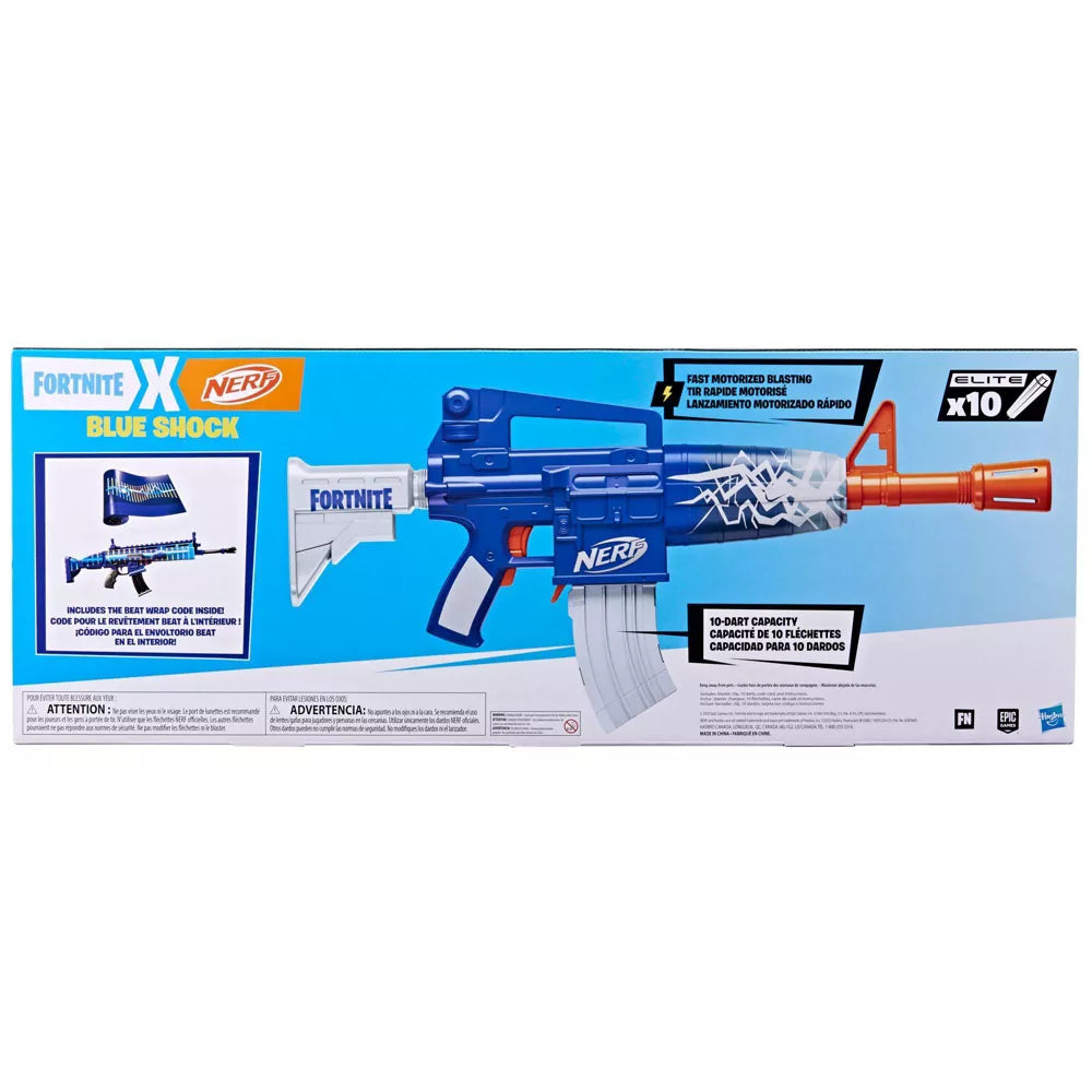 Nerf Fortnite Blue Shock Blaster Box Back