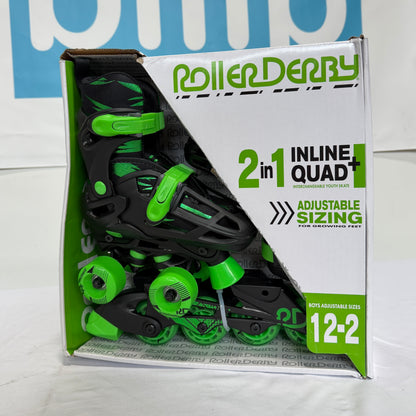 Roller Derby Green Kid's Adjustable Quad Inline Skates S Box Front