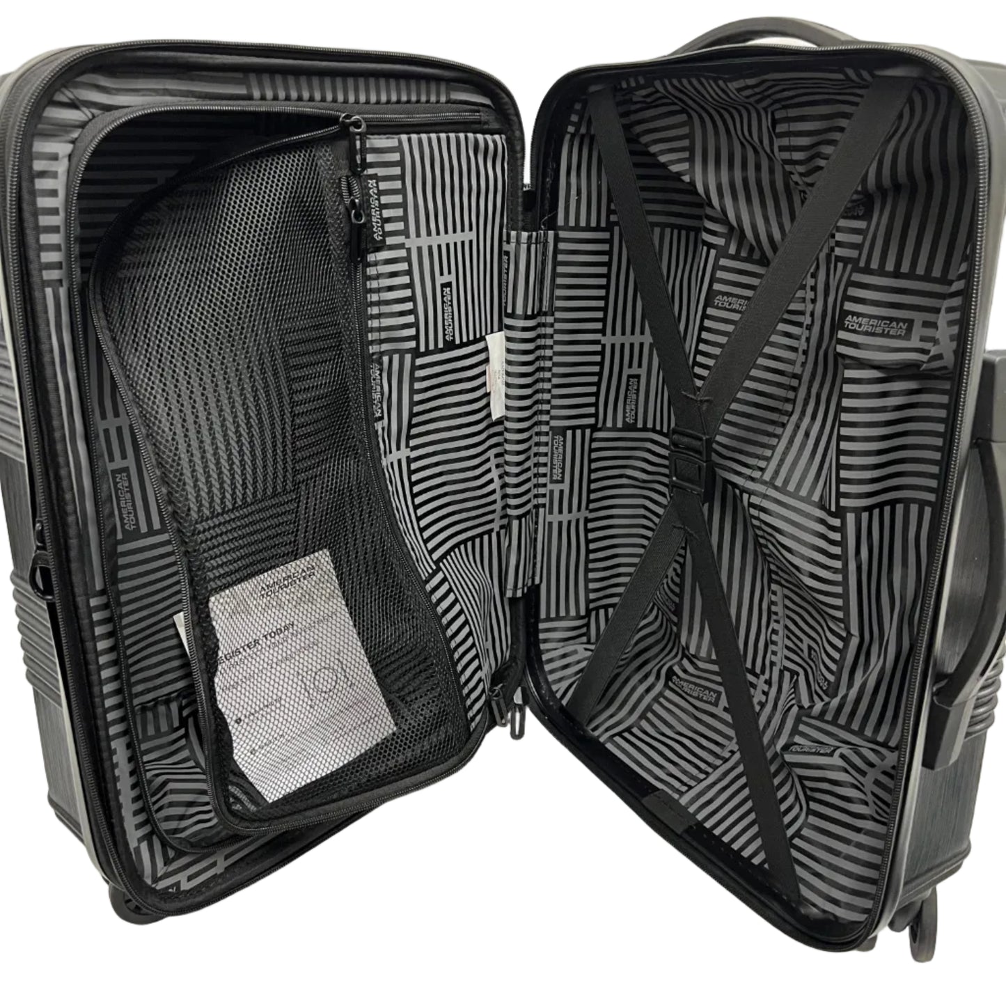 American Tourist Checkered Suitcase Black Inside