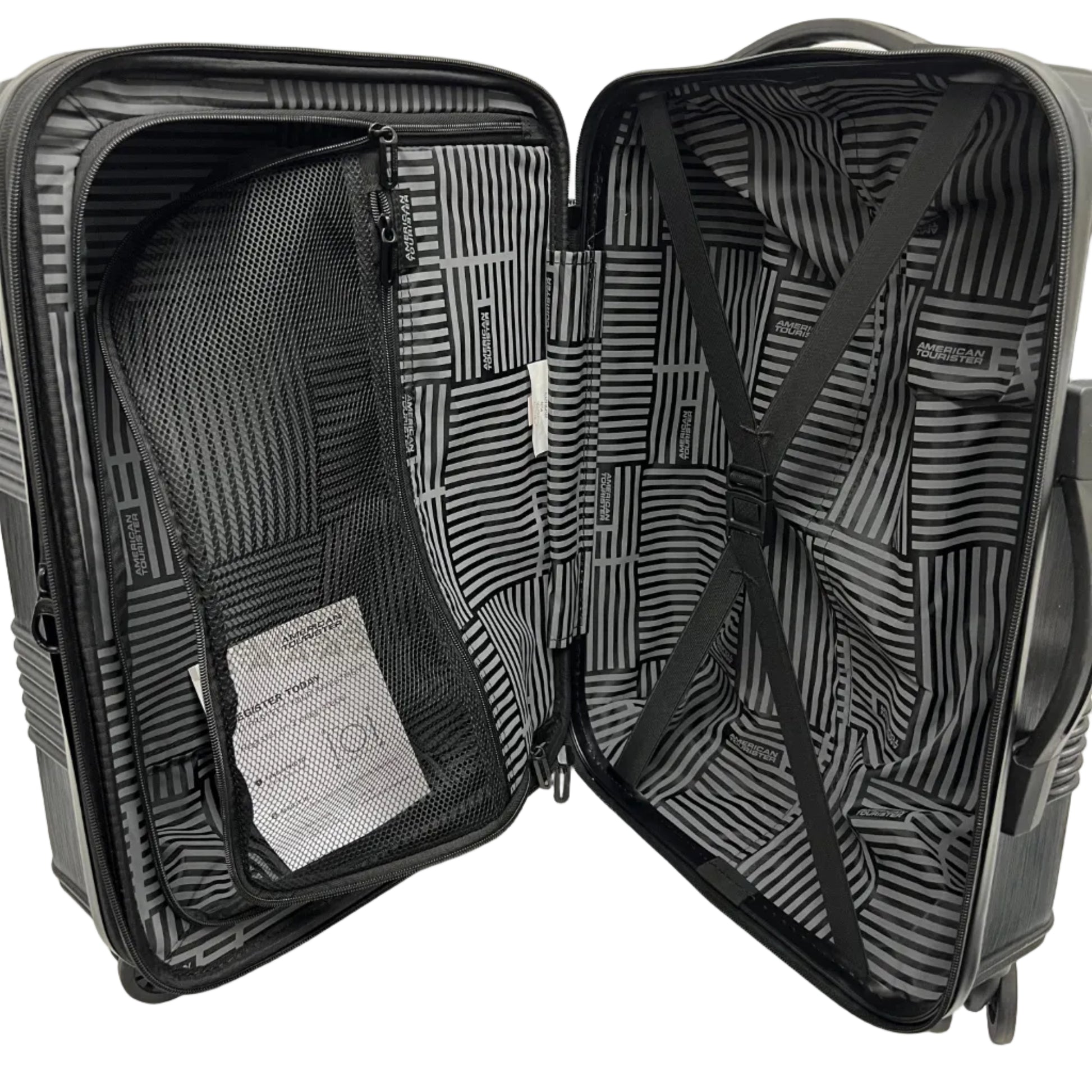 American Tourist Checkered Suitcase Black Inside