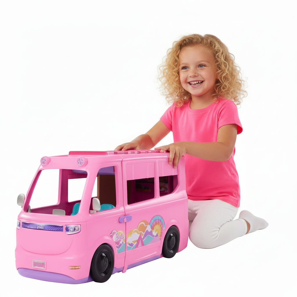 Girl Playing With Barbie Dream Camper