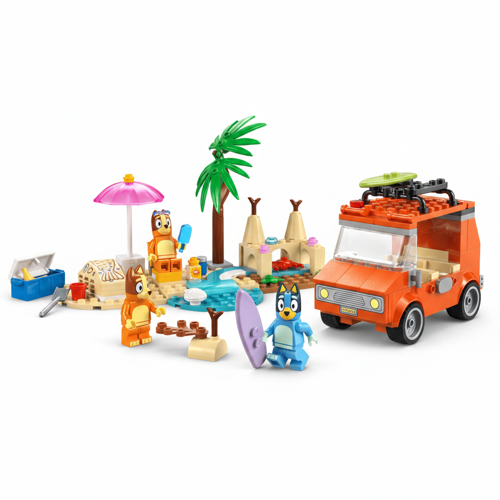 Lego Bluey Beach and Family Car Trip