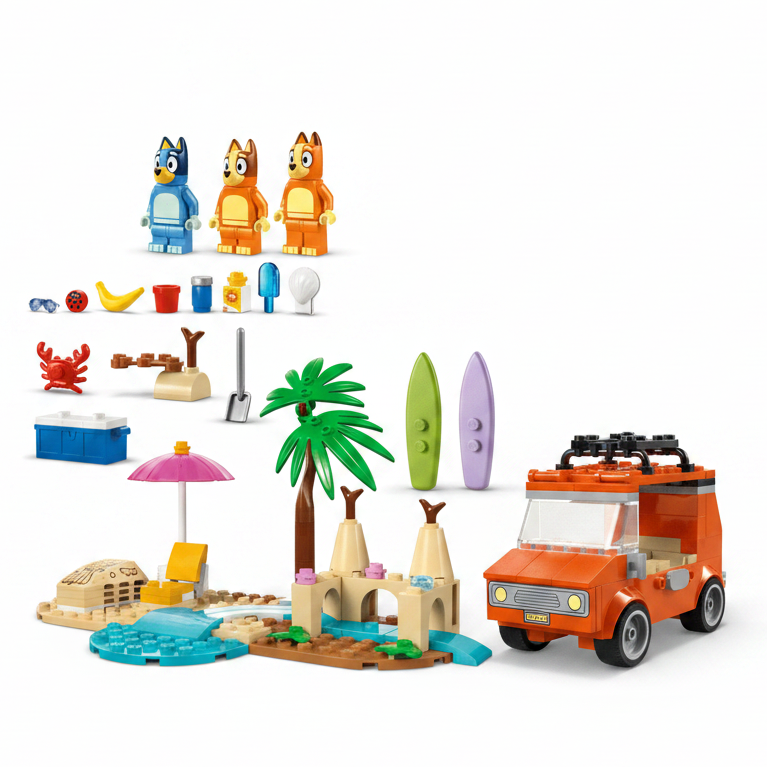 Lego Bluey Beach and Family Car Trip Contents