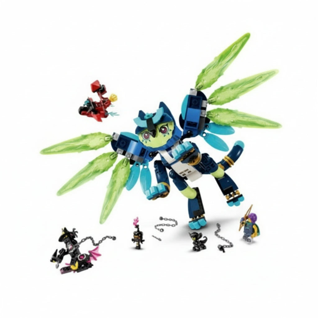 Toy figure with blue and green wings