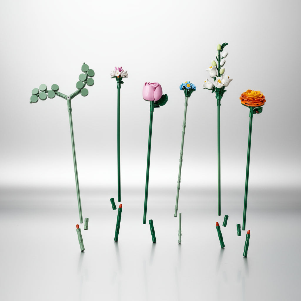 lego pretty pink flower bouquet stems