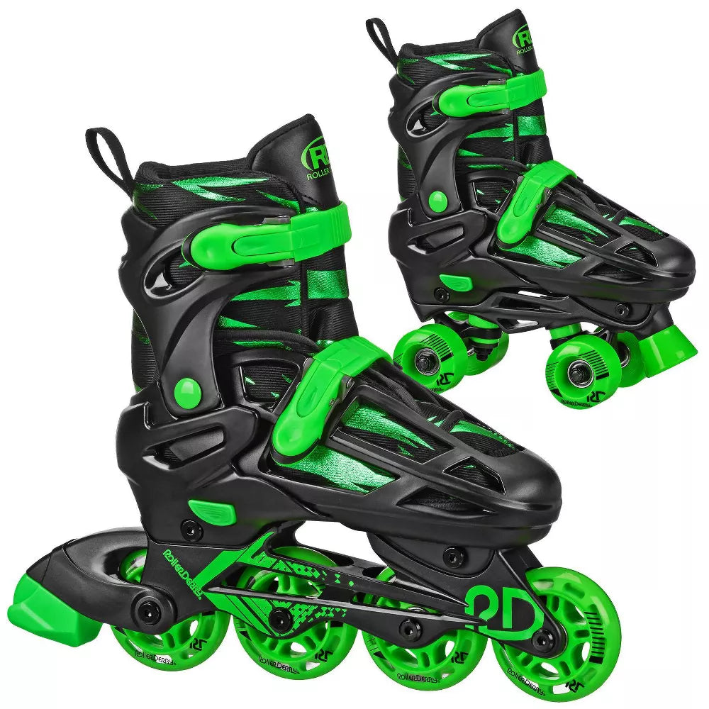 Roller Derby Green Kid's Adjustable Quad Inline Skates