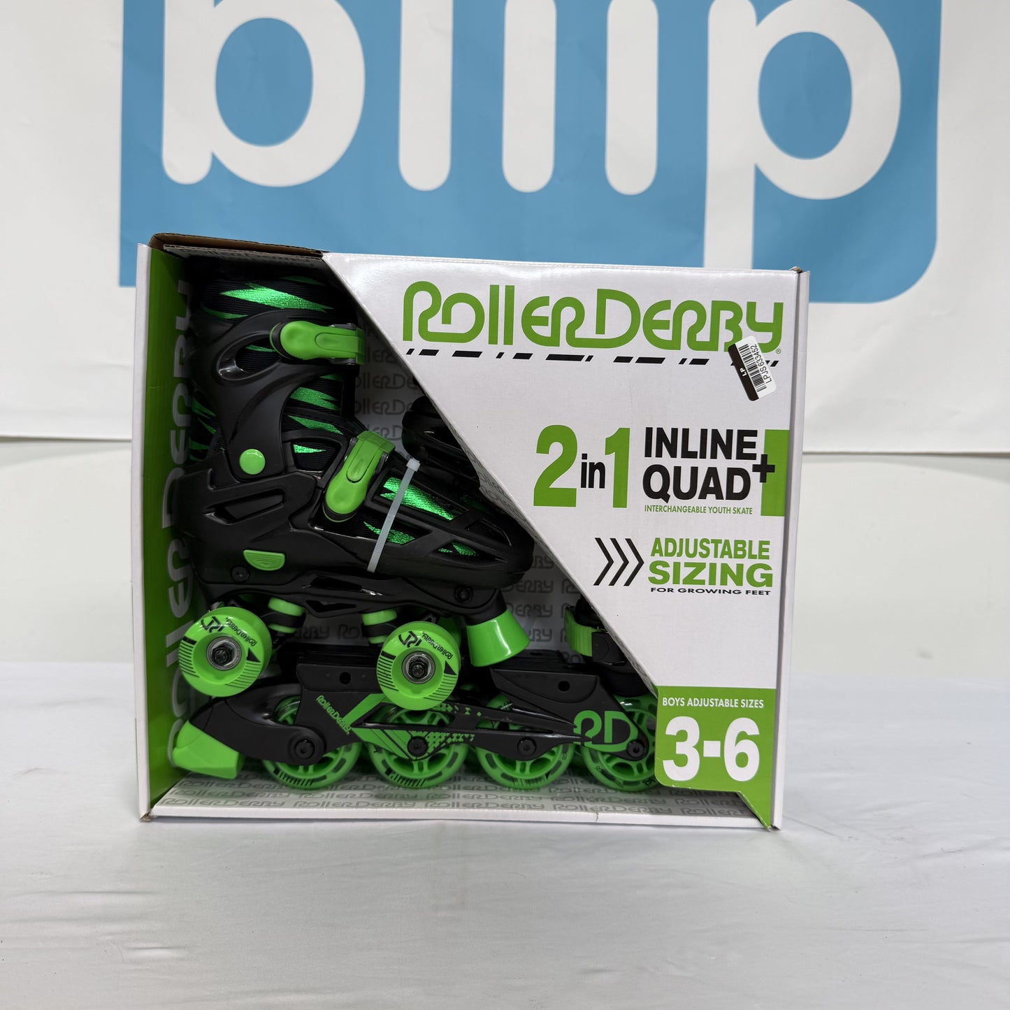 Roller Derby Green Kid's Adjustable Quad Inline Skates Box Front