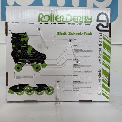 Roller Derby Green Kid's Adjustable Quad Inline Skates Box Back