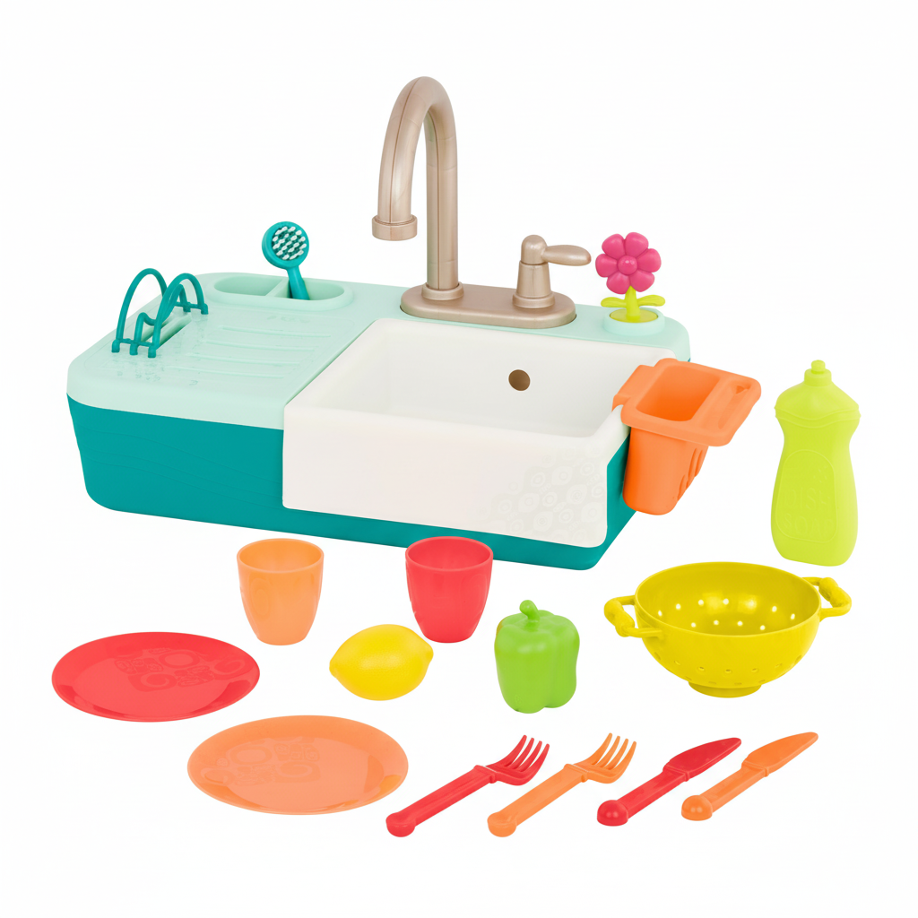 B Toys Splash n Scrub Sink Toy Set pieces